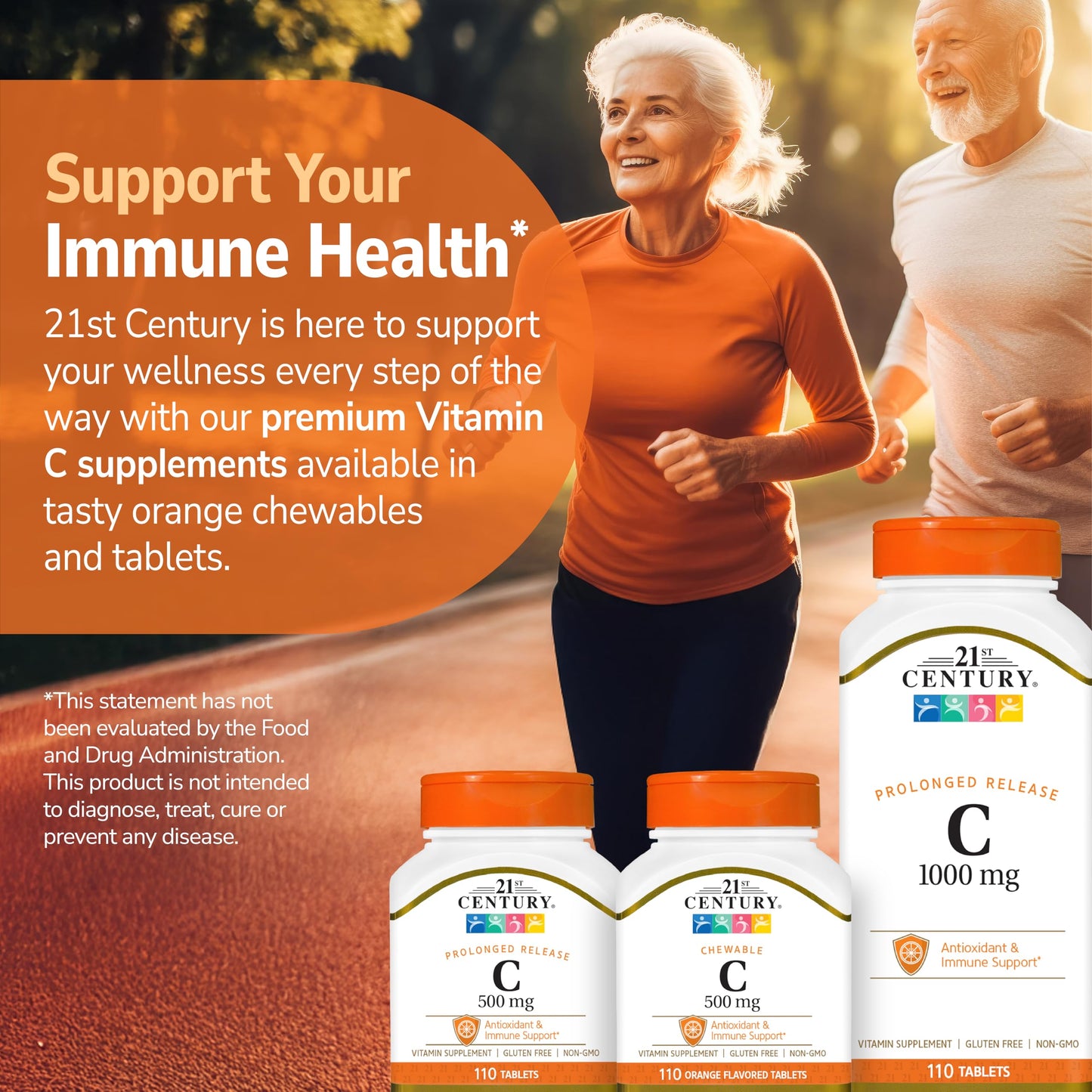 21st Century Vitamin C 500mg Chewable, Orange, Immune Support, 110ct