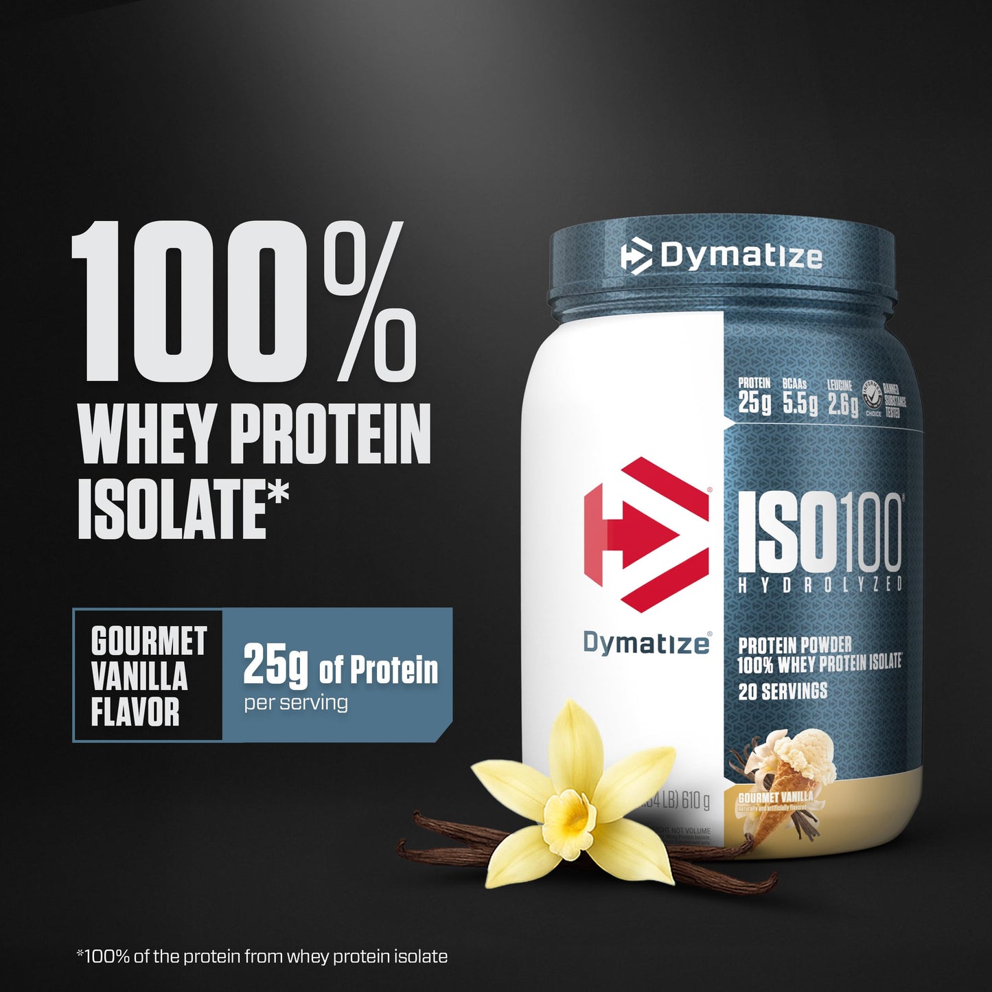 Dymatize ISO100 Protein Powder, 100% Whey Isolate, Gourmet Vanilla