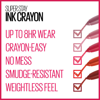 Maybelline Super Stay Ink Crayon Lipstick Makeup, Precision Tip Matte Lip Crayon with Built-in Sharpener, Longwear Up To 8Hrs, Accept A Dare, Wine Pink, 1 Count
