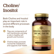 Solgar Choline/Inositol 500 mg/500 mg, 100 Vegetable Capsules- 50 Servings