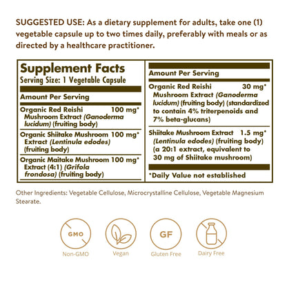 Solgar Multi-Mushroom Complex, 50 Vegetable Capsules - Non-GMO, Vegan