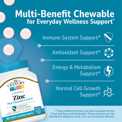 21st Century Zinc Chewable Withc & B6 - Cherry, 90 Count
