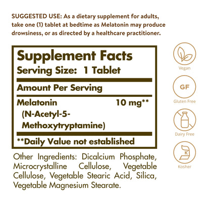 Solgar Melatonin 10mg, 60 Tablets - High Dosage, Vegan, Gluten Free, Kosher