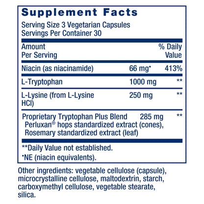 Life Extension Optimized Tryptophan Plus 1000mg - L-Tryptophan Supplement with Niacin and L-Lysine for Healthy Sleep & Stress Response – Gluten-Free, Non-GMO, Vegetarian - 90 Capsules