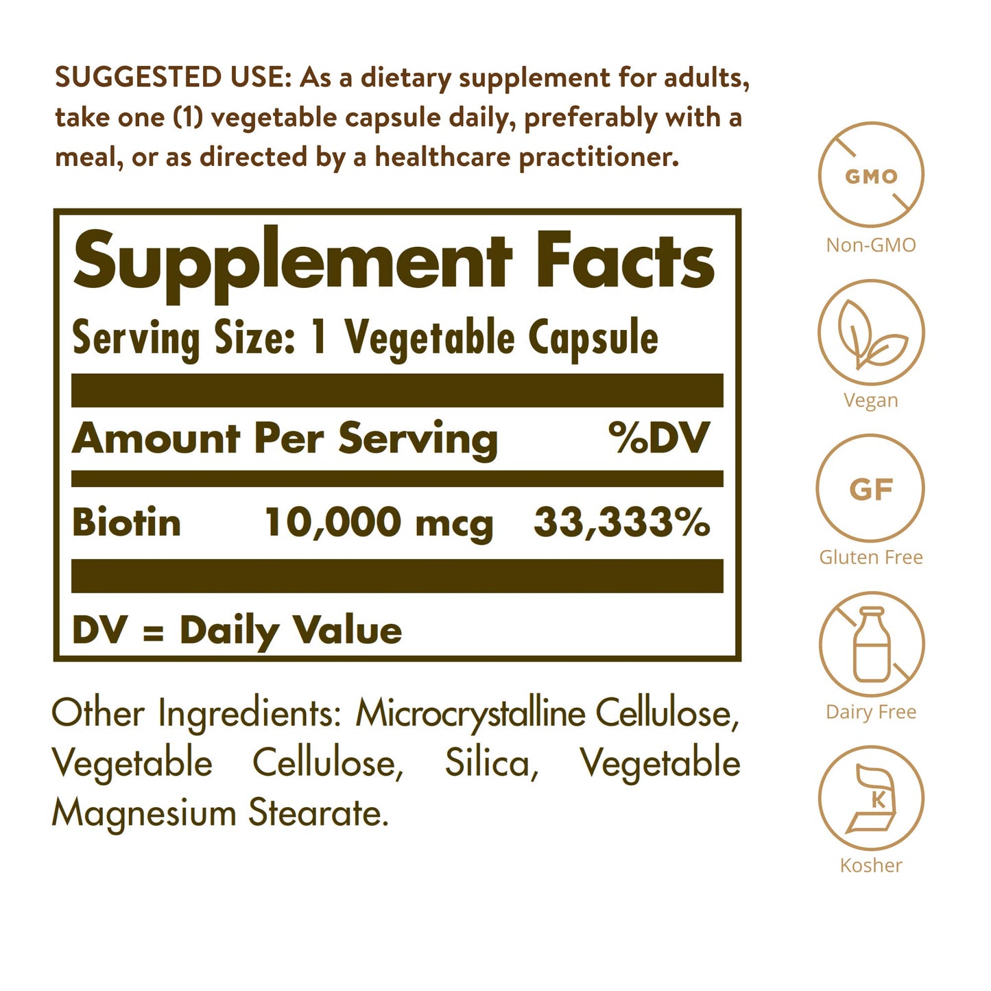 Solgar Biotin 10,000 mcg, 60 Vegetable Capsules - Non-GMO, Gluten Free