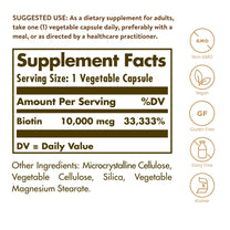 Solgar Biotin 10,000 mcg, 120 Vegetable Capsules - Non-GMO, Gluten Free