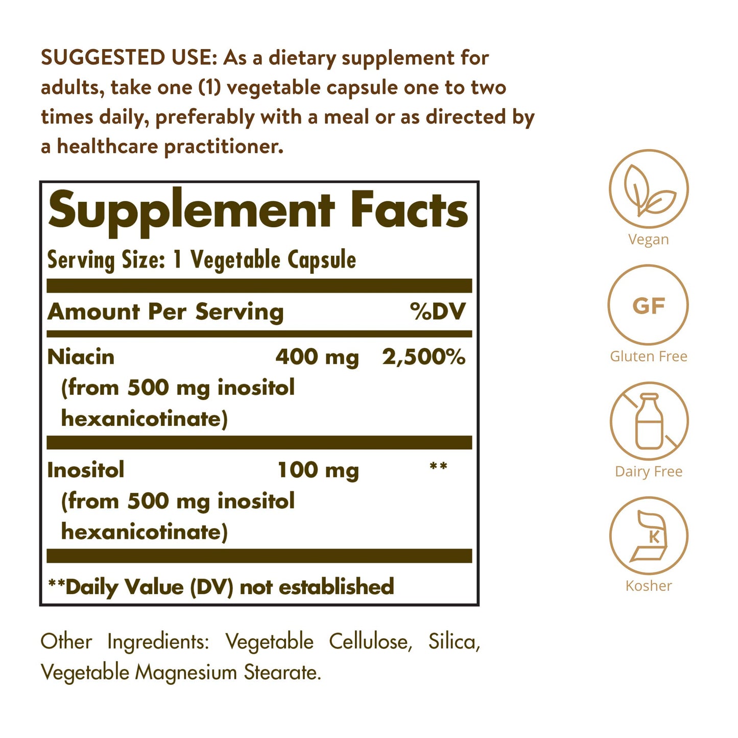 Solgar No-Flush Niacin 500 mg, 250 Vegetable Capsules - No-Flush Delivery