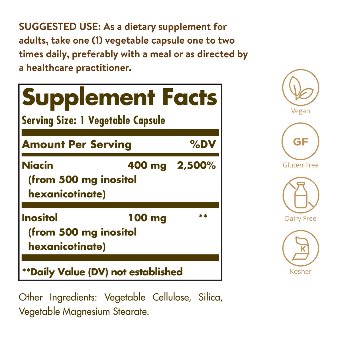 Solgar No-Flush Niacin 500 mg, 250 Vegetable Capsules - No-Flush Delivery