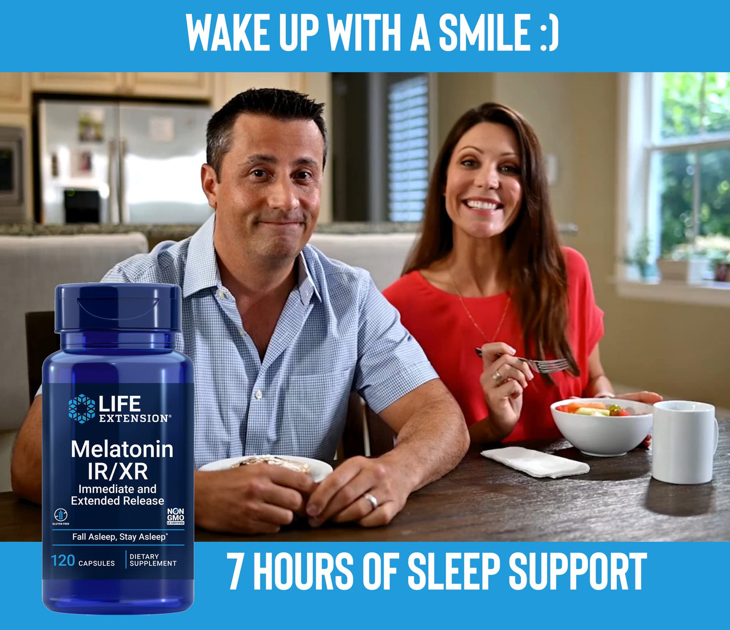 Life Extension Melatonin IR/XR, 120 Capsules (Pack of 2) - Immediate & Extended-Release for 7 Hours Support - Night Time Supplement - Stay Asleep All Night Long - Non-GMO, Gluten-Free