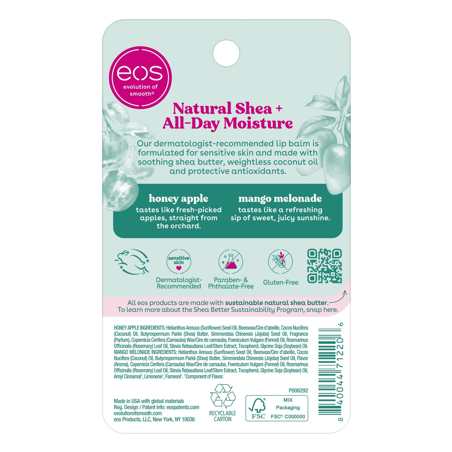 eos Natural Shea Lip Balm- Honey Apple & Mango Melonade, 0.14 oz, 2-pack