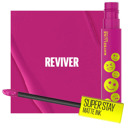 Maybelline Super Stay Matte Ink Liquid Lip Color, Moodmakers Lipstick Collection, Long Lasting, Transfer Proof Lip Makeup, Reviver, Plum, 1 Count