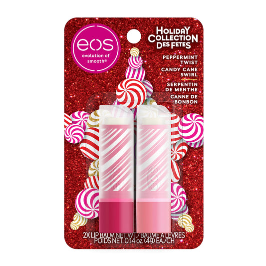 eos Holiday Lip Treatment Gift Set- Candy Cane Swirl Lip Scrub & 24H Moisture Super Balm, Limited-Edition Lip Care, Stocking Stuffers, 4-Pack