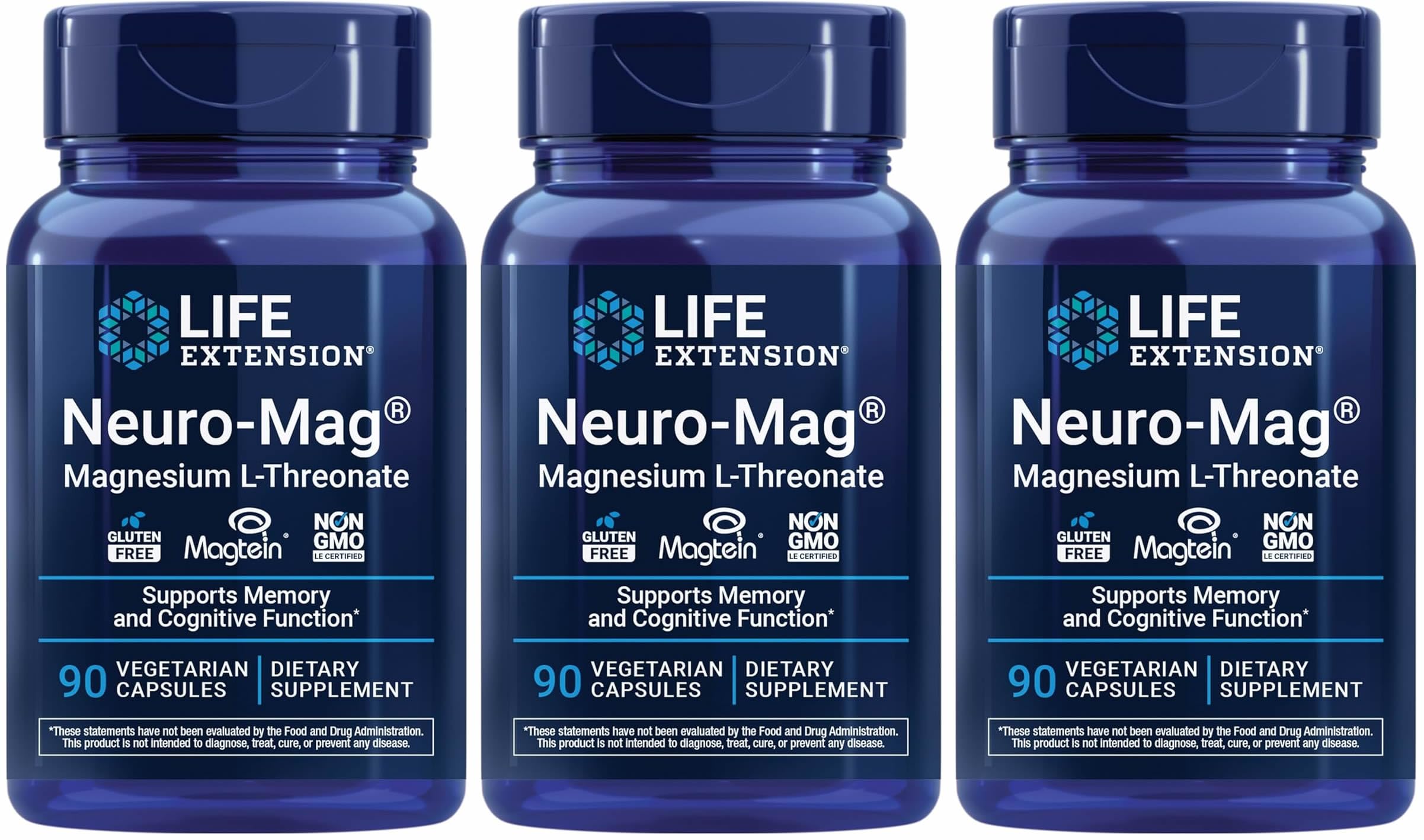Life Extension Neuro-mag Magnesium L-threonate, 90 Count (Pack of 3)