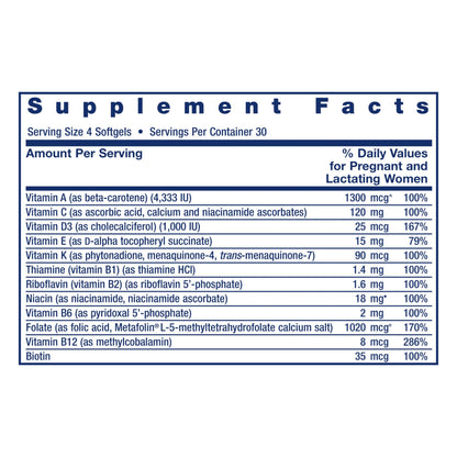 Life Extension Prenatal Advantage, Women’s multivitamin, Baby Support, folic Acid, Choline, omega-3s, Vitamin C, D3, B1, B6, B12, zinc, niacin, Gluten Free, Non-GMO, 120 softgels