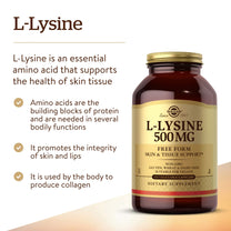 Solgar L-Lysine 500 mg, 250 Vegetable Capsules - Collagen Support - Non-GMO