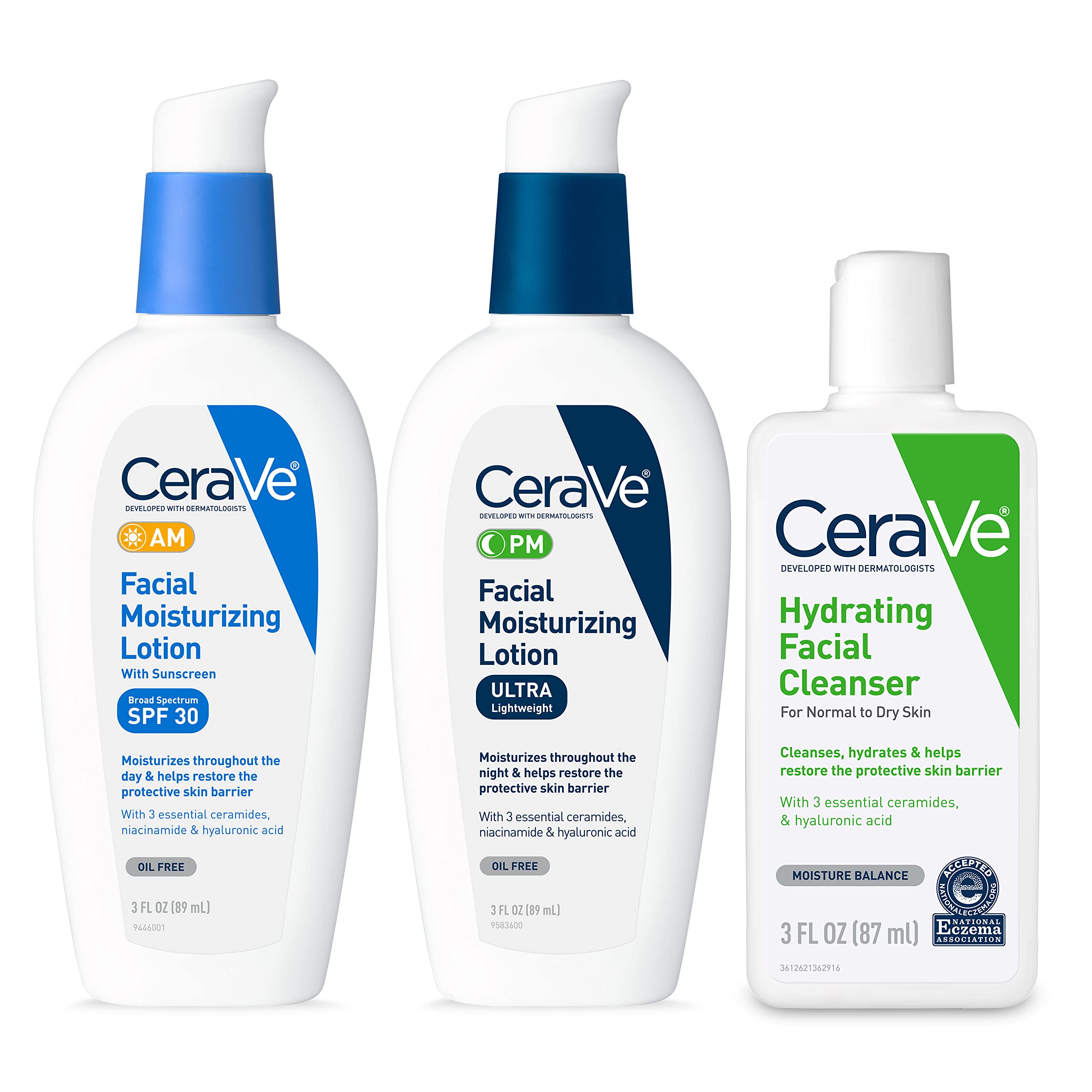 CeraVe Skin Care Set, Face Wash + AM & PM Face Moisturizer, Travel Size