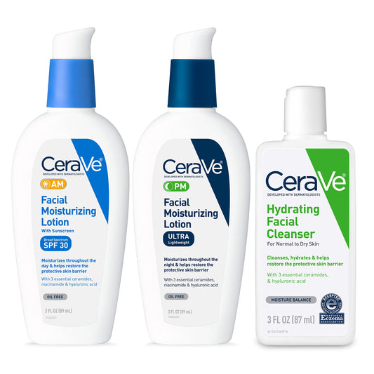 CeraVe Skin Care Set, Face Wash + AM & PM Face Moisturizer, Travel Size