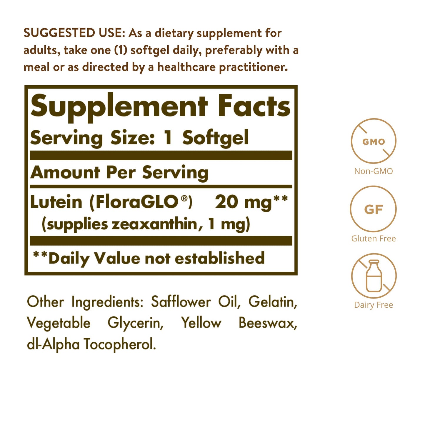 Solgar Lutein 20 mg, 60 Softgels - Contains FloraGLO Lutein - Non-GMO