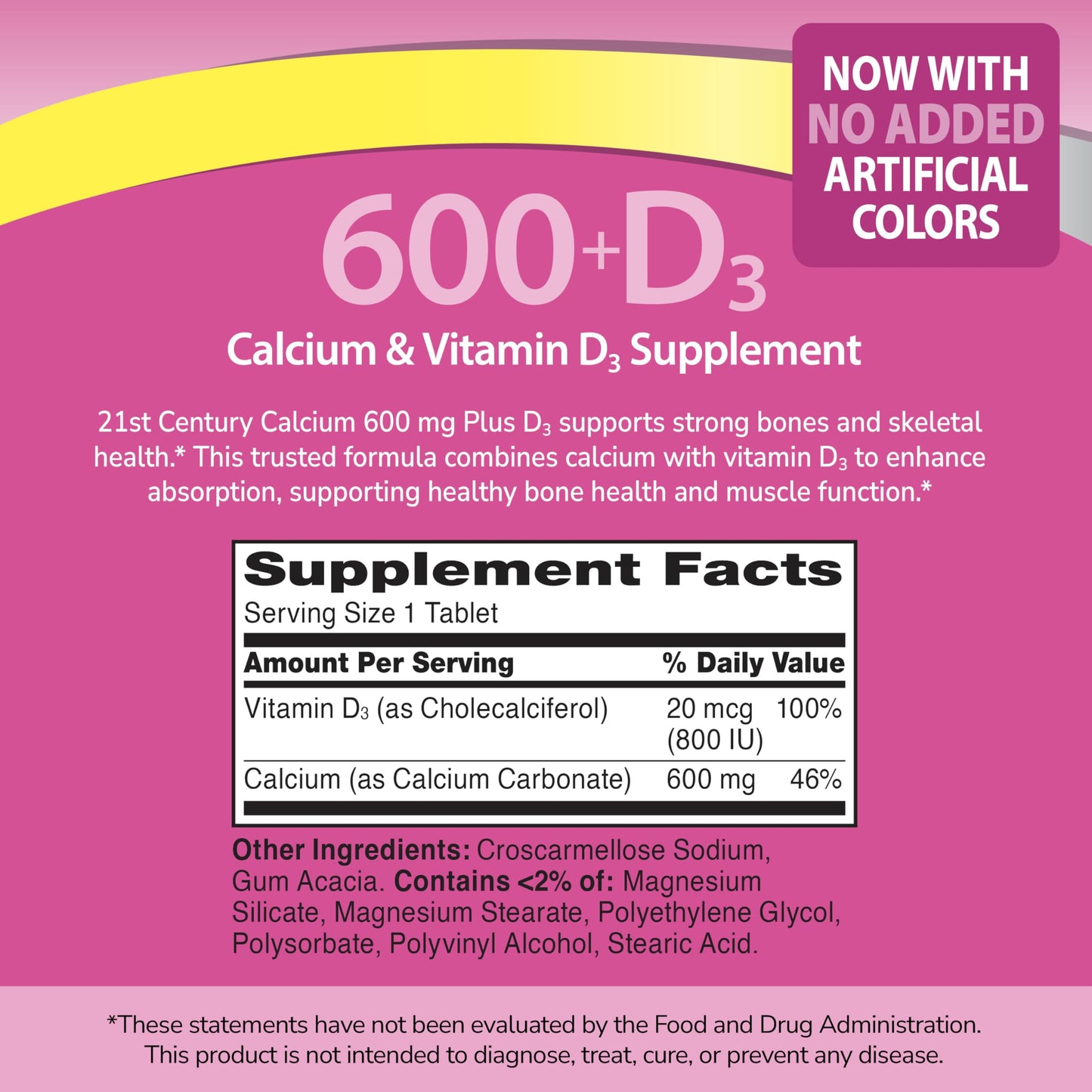 21st Century Calcium Plus D Supplement Tablet, 600 mg, 400 Count