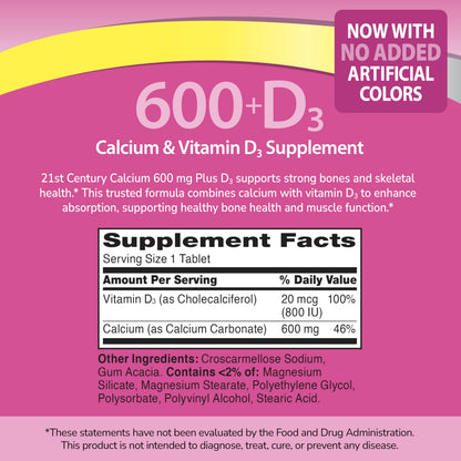21st Century Calcium Plus D Supplement Tablet, 600 mg, 400 Count