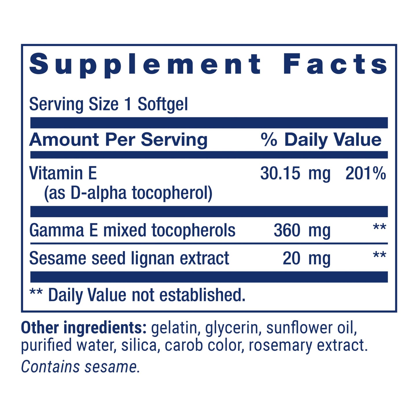 Life Extension Gamma E Mixed Tocopherols, Healthy Aging, Vitamin E Supplement, Enhanced with Sesame lignans, Gluten-Free, Non-GMO, 60 softgels