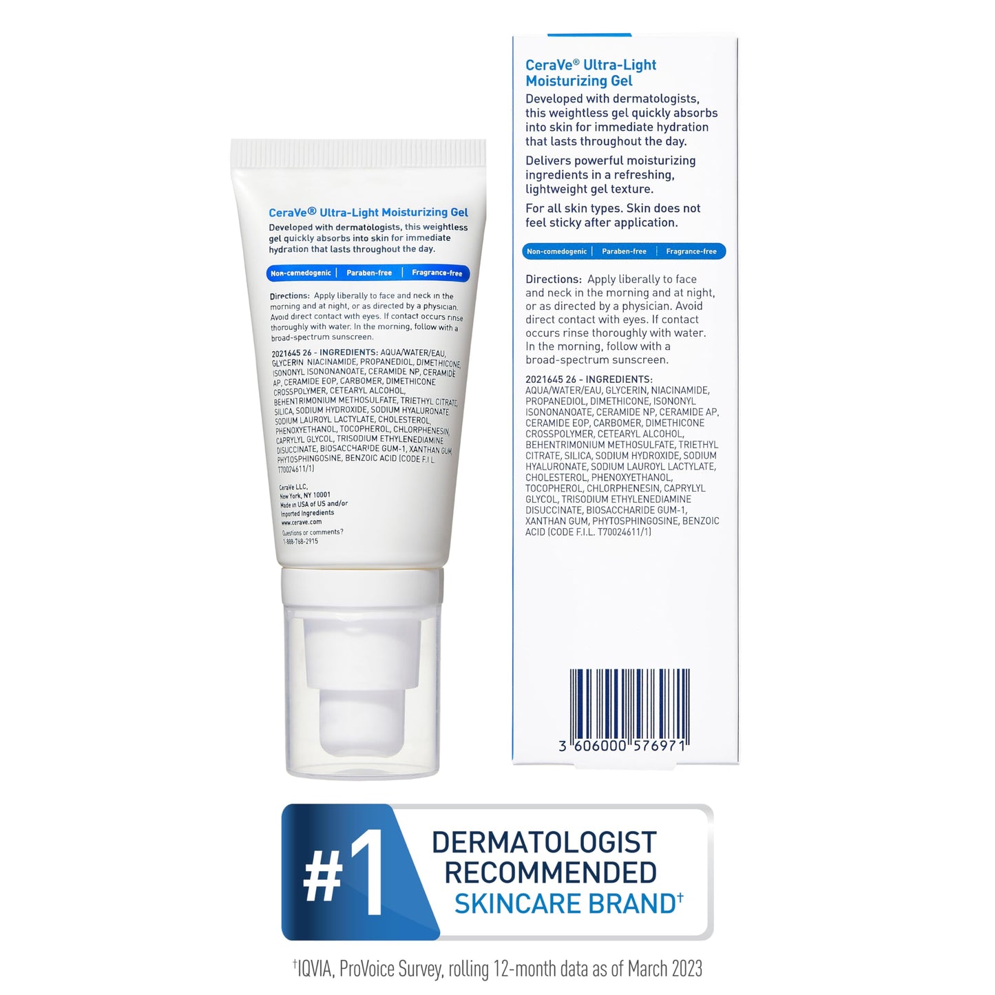 CeraVe Ultra-Light Moisturizing Gel, Niacinamide Face Moisturizer, 1.75oz