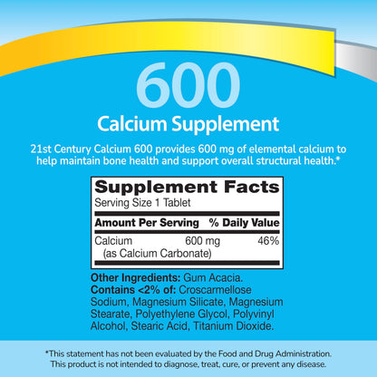 21st Century Calcium 600mg Tablets, Bone Strength Support, 400 Count
