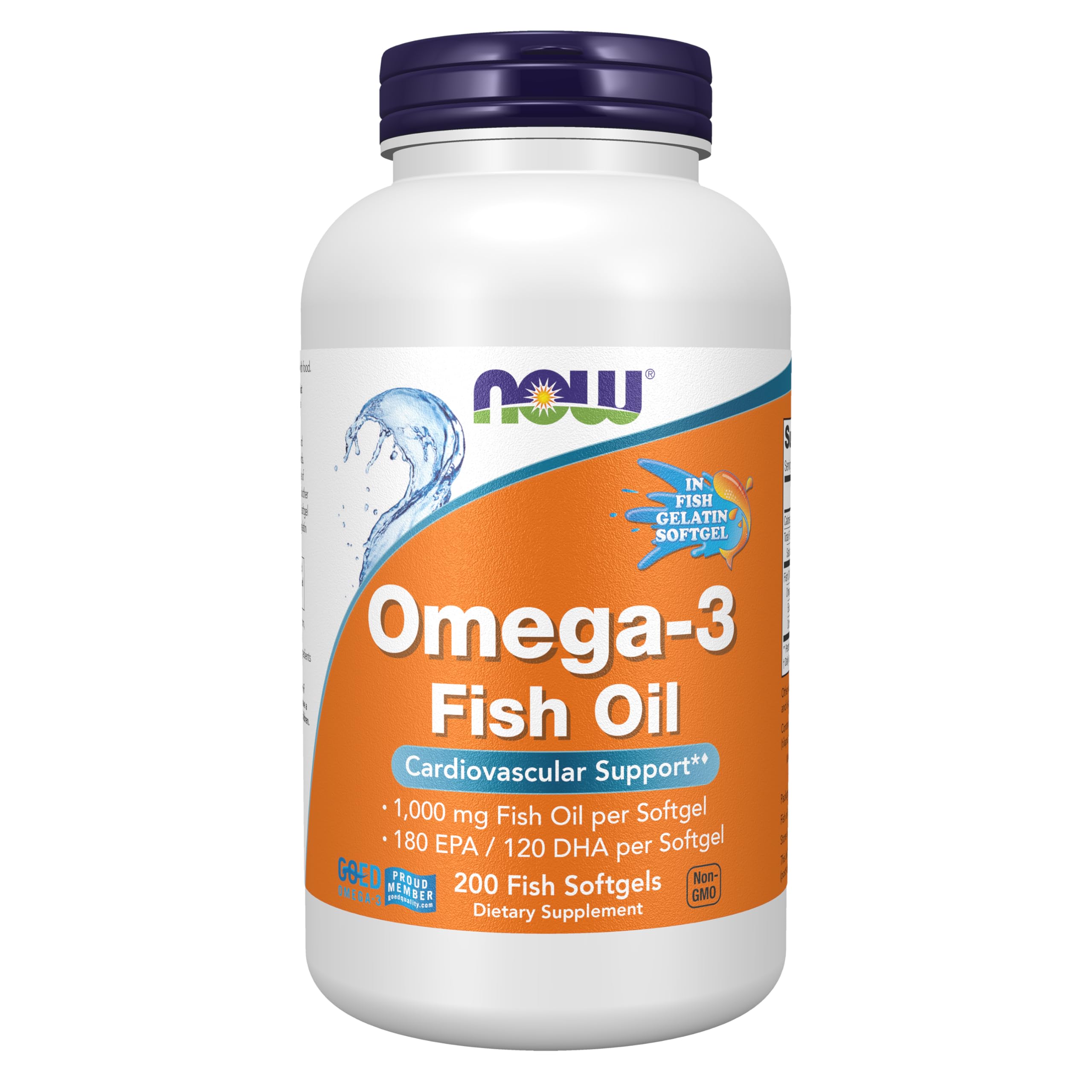 NOW Foods Supplements, Omega-3 180 EPA / 120 DHA, Molecularly Distilled, Cardiovascular Support*, 200-Fish Gelatin Softgels,Packaging may vary