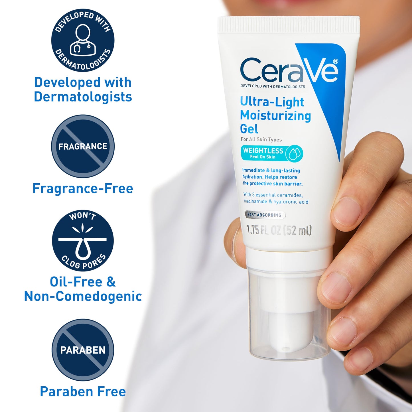 CeraVe Ultra-Light Moisturizing Gel, Niacinamide Face Moisturizer, 1.75oz