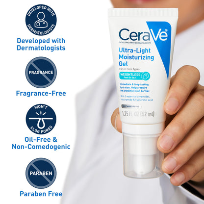 CeraVe Ultra-Light Moisturizing Gel, Niacinamide Face Moisturizer, 1.75oz