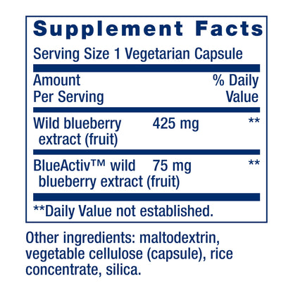 Life Extension Blueberry Extract Capsules, supports cognitive & memory health, helps maintain already-healthy cholesterol levels, fights oxidative stress, gluten-free, non-GMO, vegetarian, 60 capsules
