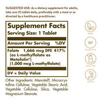 Solgar Folate 1000 mcg, 120 Tablets - 1000 mcg Bio-Active Metafolin