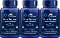 Life Extension Bone Restore Calcium Supplement with Vitamin K2, 120 Capsules (Pack of 3)
