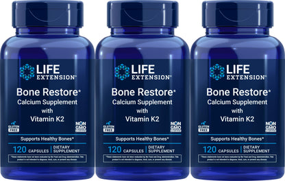 Life Extension Bone Restore Calcium Supplement with Vitamin K2, 120 Capsules (Pack of 3)