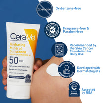 CeraVe Hydrating Mineral Sunscreen SPF 50 Face Sunscreen, Travel Size 2.5oz