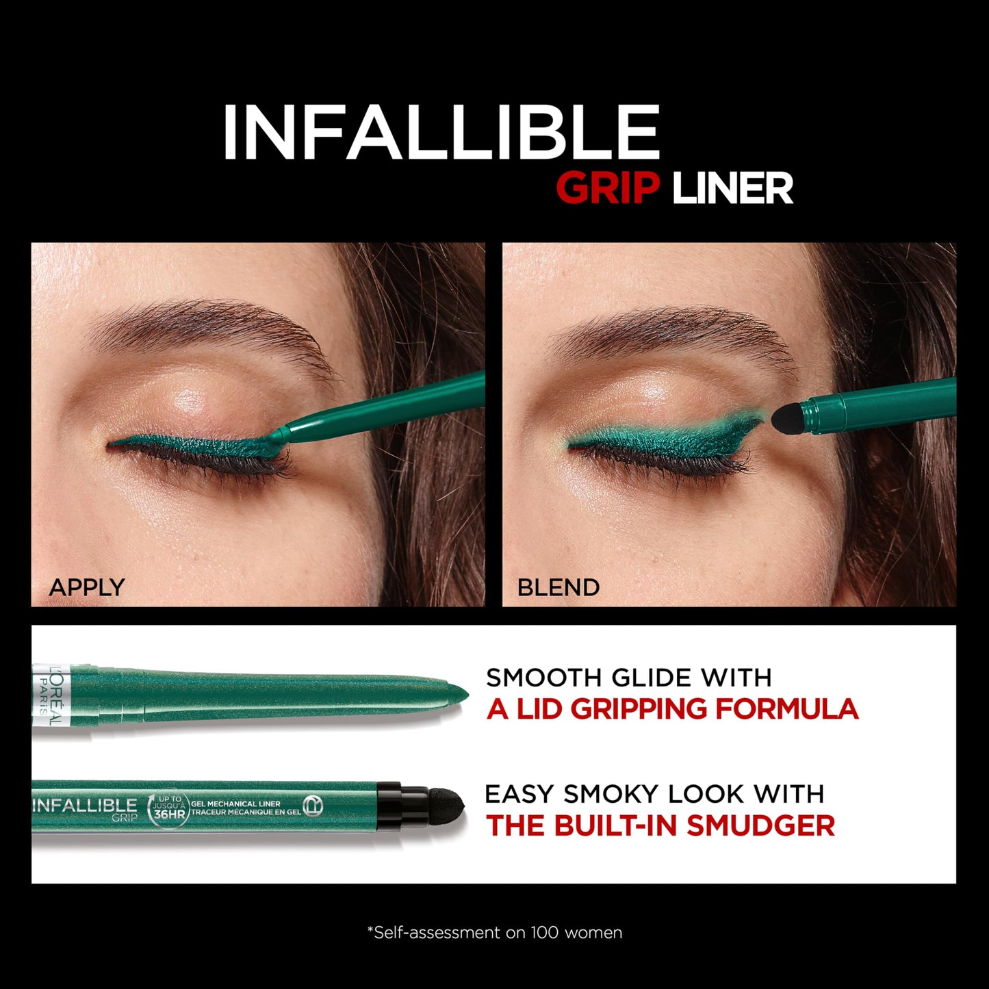 L'ORÉAL Infallible Grip Mechanical Gel Eyeliner Pencil, Smudge-Resistant, Waterproof Eye Makeup with Up to 36HR Wear, Emerald Green, 1 Kit, 1 Fl Oz (Pack of 1)