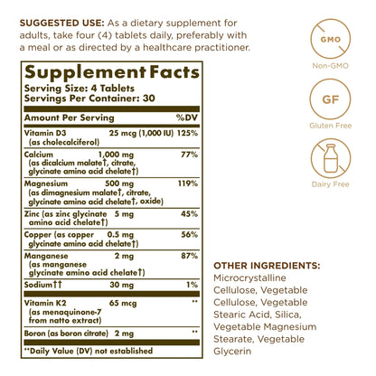Solgar Advanced Calcium Complex - 120 Tablets, Pack of 2 - with Zinc, Boron, Vitamins D3 & K2 - Non-GMO, Gluten Free, Dairy Free - 60 Total Servings