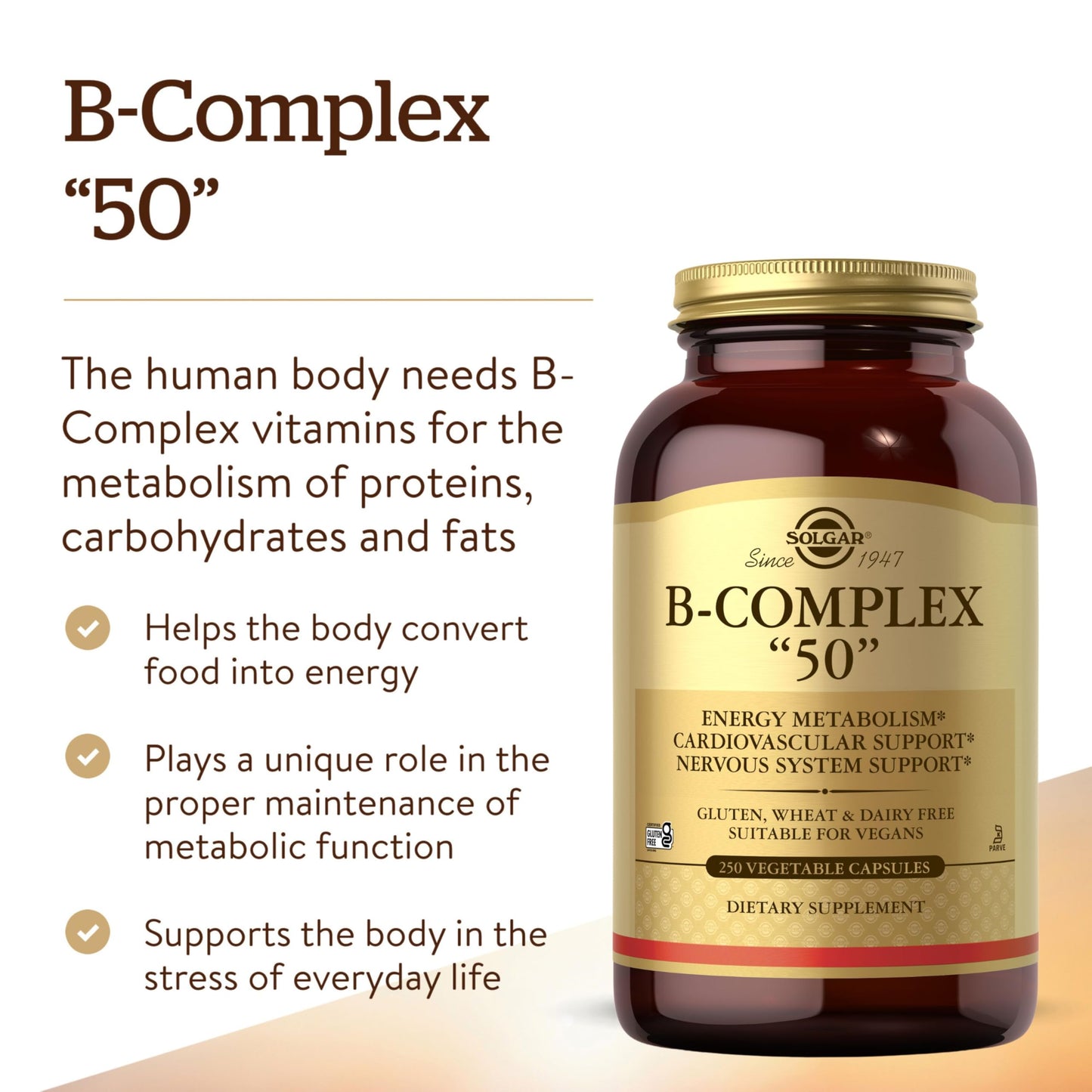 Solgar B-Complex 50", 250 Vegetable Capsules - Energy Metabolism