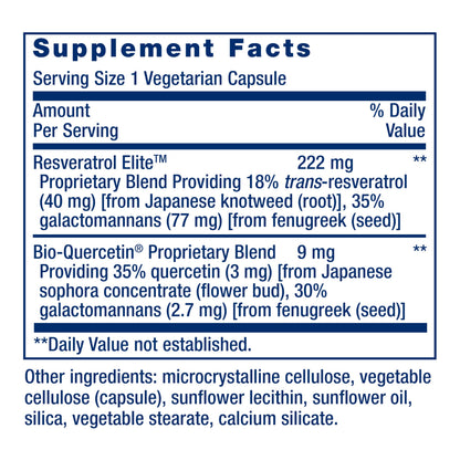 Life Extension Optimized Resveratrol Elite, Trans-resveratrol, quercetin, Healthy Aging, Heart Health, Brain Health, oxidative Stress, Gluten-Free, Non-GMO, Vegetarian, 60 Capsules