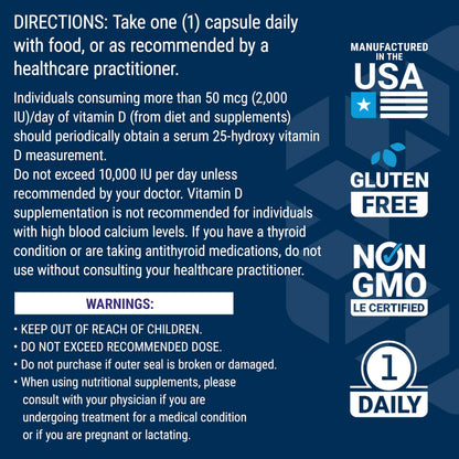 Life Extension Vitamin D3 with Sea-Iodine™, 125 mcg (5000 IU) – Immune Support, Bone Health, Thyroid Health – 1 Daily, Gluten-Free, Non-GMO – 60 Capsules