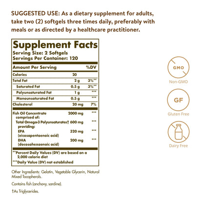 Solgar Omega-3 Fish Oil Concentrate, 240 Softgels