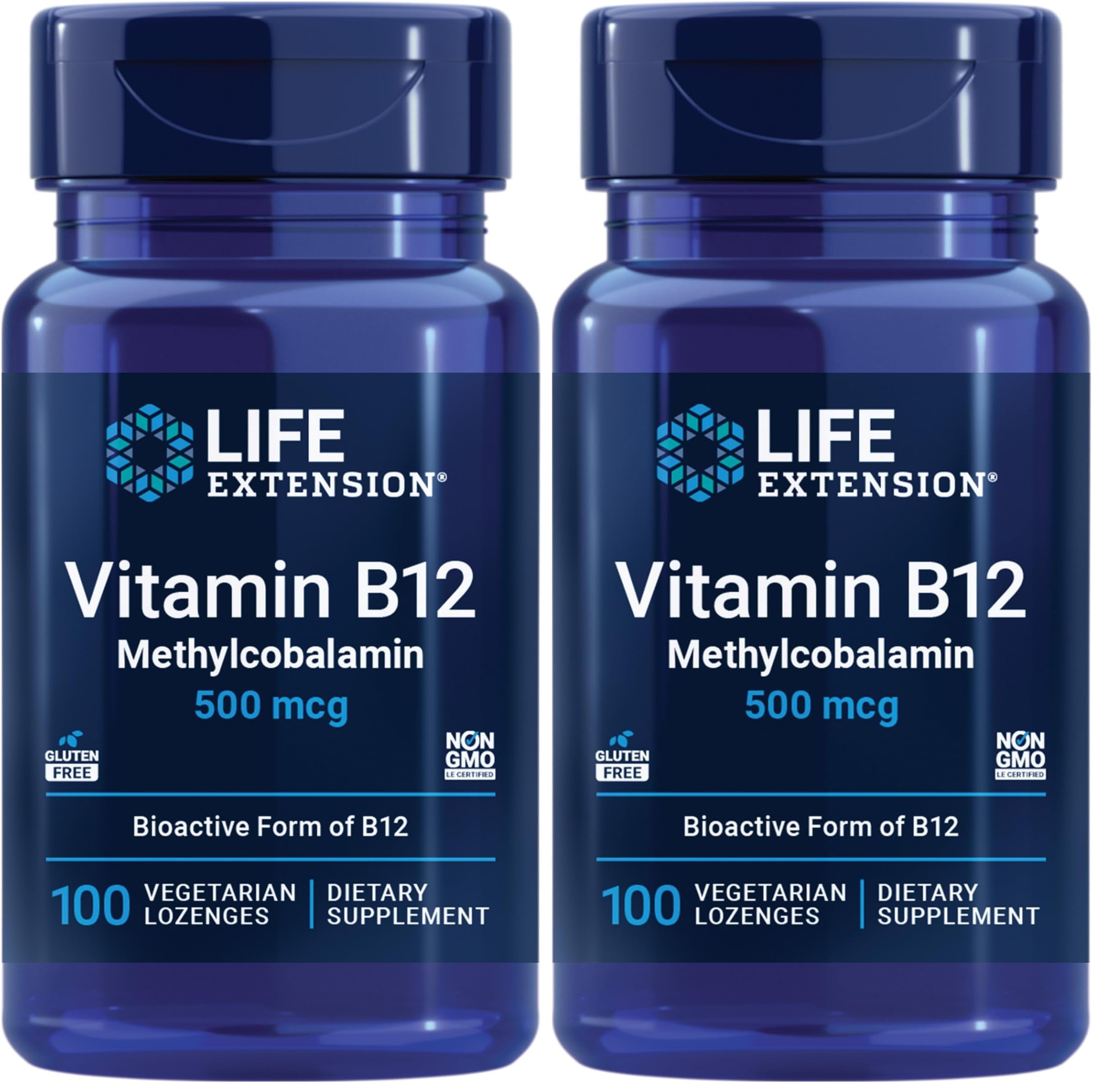 Life Extension Vitamin B12 Methylcobalamin 500mcg -Vitamin B12 Supplement for General Energy and Brain Health -Sugar Free Vegetarian Lozenges Dissolve in Your Mouth - Once Daily -100 Count (Pack of 2)