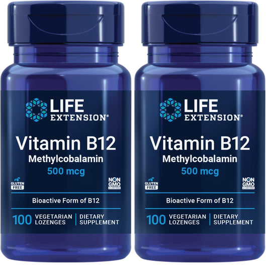 Life Extension Vitamin B12 Methylcobalamin 500mcg -Vitamin B12 Supplement for General Energy and Brain Health -Sugar Free Vegetarian Lozenges Dissolve in Your Mouth - Once Daily -100 Count (Pack of 2)