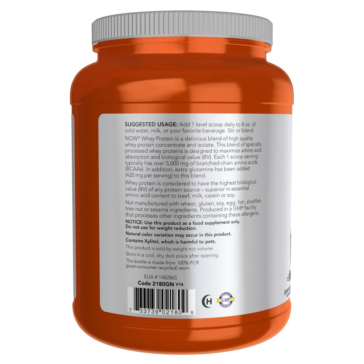 NOW Foods Sports Nutrition, Whey Protein, 24 G With BCAAs, Creamy Chocolate Powder, 2-Pound