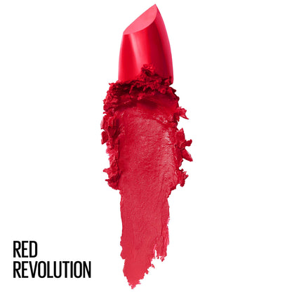 Maybelline Color Sensational Lipstick, Lip Makeup, Cream Finish, Hydrating Lipstick, Nude, Pink, Red, Plum Lip Color, Red Revolution, 0.15 oz; (Packaging May Vary)