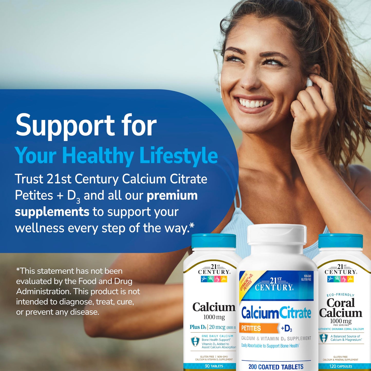 21st Century Calcium Citrate + D3 Petites, Easy to Swallow, 200 Count