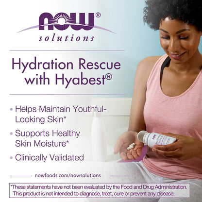 NOW Foods Solutions, Hydration Rescue with Hyabest® hyaluronic acid, Helps Maintain Youthful Looking Skin*, Supports Healthy Skin Moisture*, 60 Veg Capsules