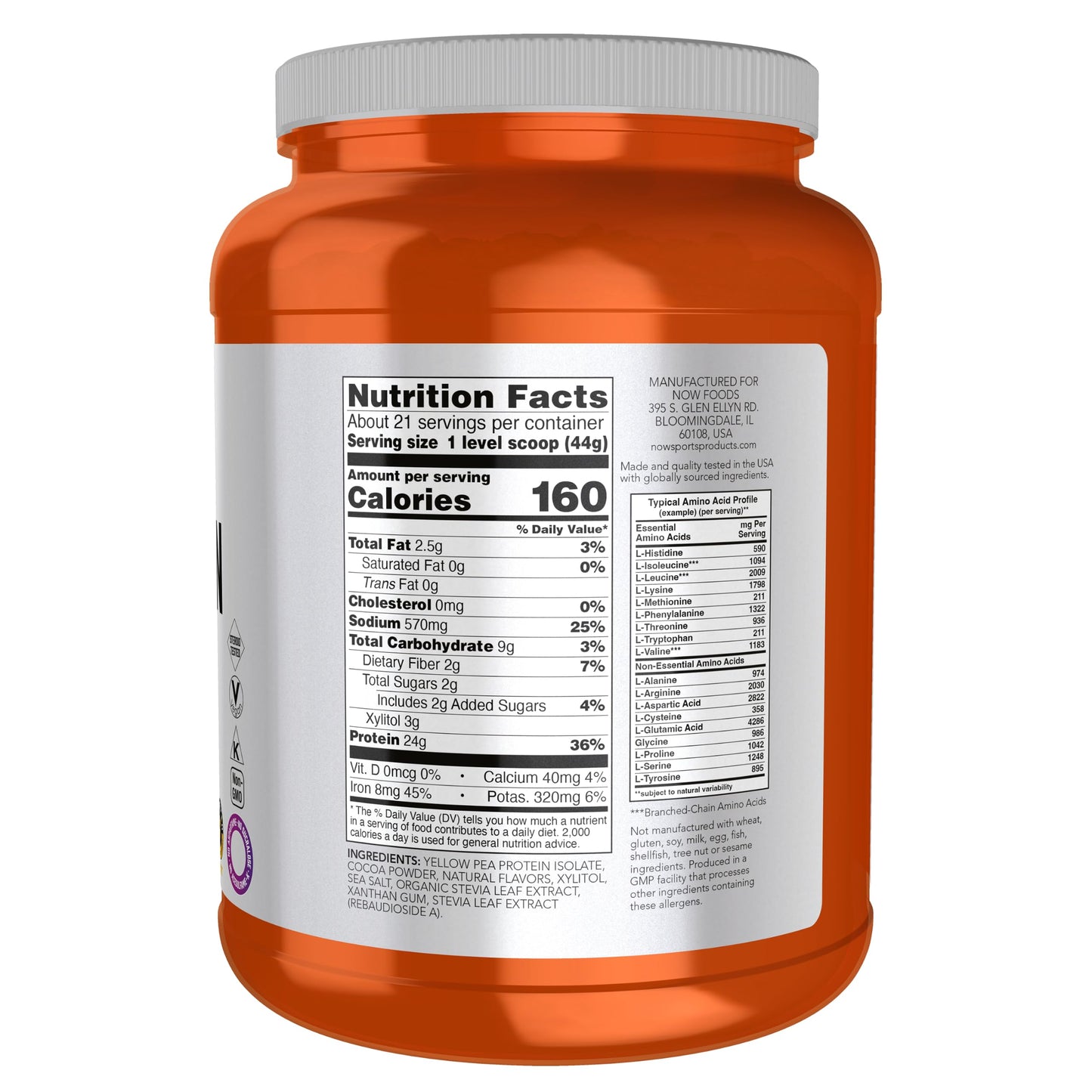 NOW Foods Sports Nutrition, Pea Protein 24 g, Easily Digested, Creamy Chocolate Powder, 2-Pound