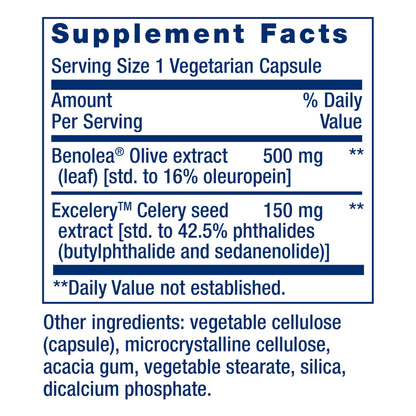 Life Extension Advanced Olive Leaf Vascular Support, Olive Extract, Celery Extract, oleuropein, Cardiovascular Health, Vegetarian, Gluten-Free, Non-GMO, 60 Capsules