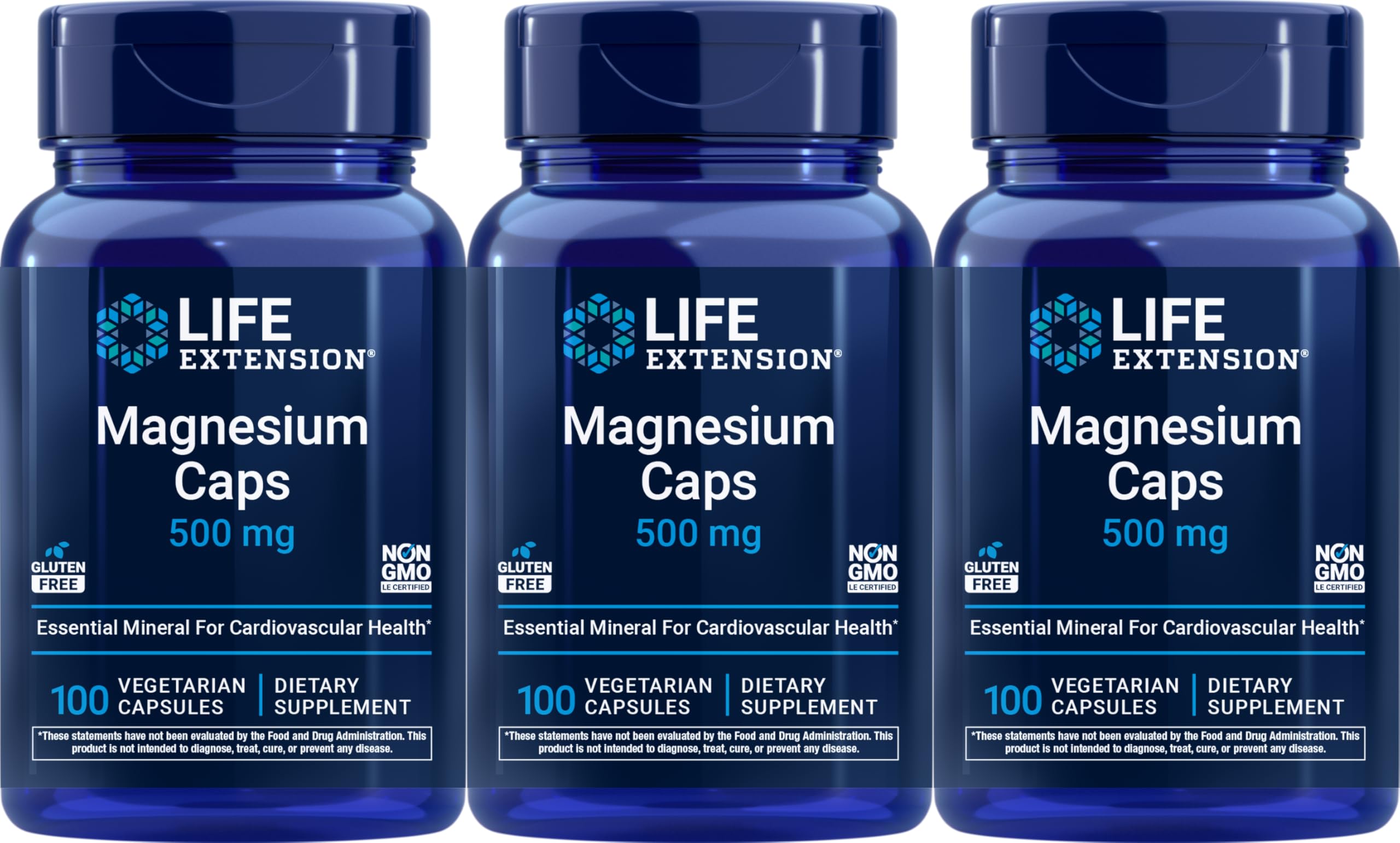Life Extension Magnesium 500 mg, 100 Vegetarian Capsules (Pack of 3)